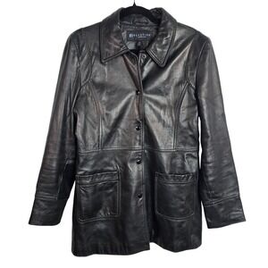 REACTION Kenneth Cole Womens Black Leather Button Front Jacket Size‎ L
